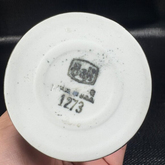 Vintage Hall China 1273 Pedestal Mugs White Black Set Of 2 MCM USA Pottery Mugs - Picture 4 of 16